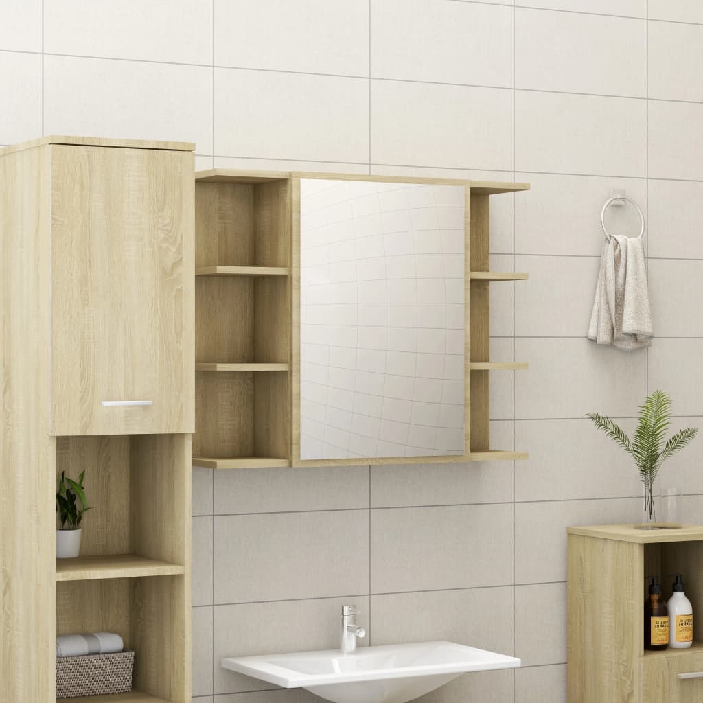 Badrumsspegel Spegelskåp Sonoma Ek 80x20,5x64 cm