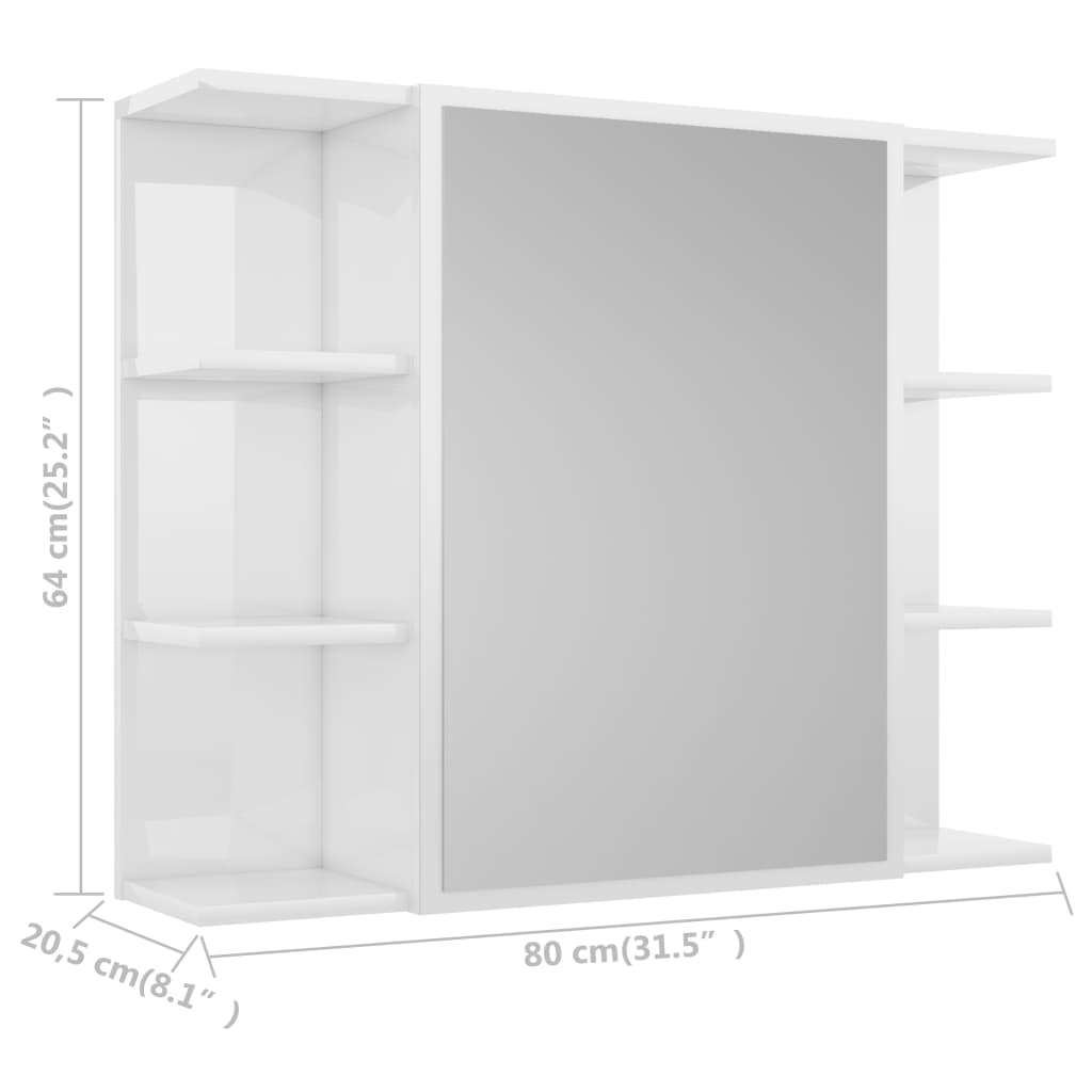 Badrumsspegel Spegelskåp Högglans Vit 80x20,5x64cm