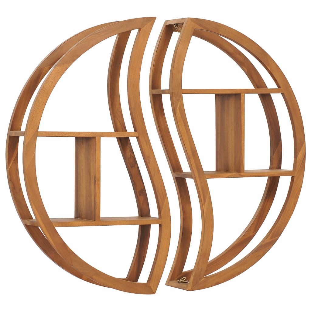 Vägghylla Trä Yin yang-vägghylla 100x20x100 cm massiv teak