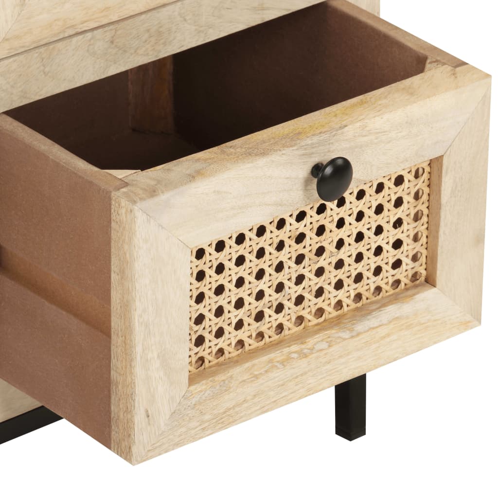 Skänk Trä 60x35x70 cm massivt mangoträ och naturlig rotting