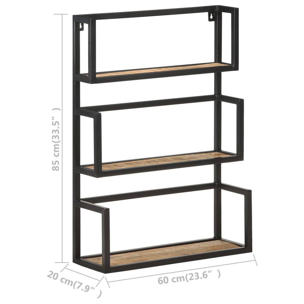 Vägghylla 60x20x85 cm grovt mangoträ