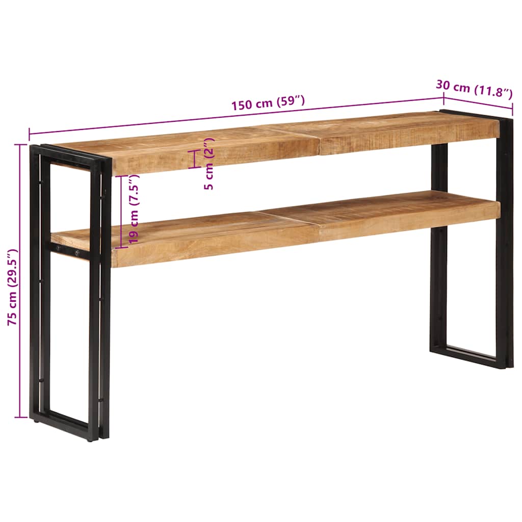 Avlastningsbord 150x30x75 cm grovt mangoträ