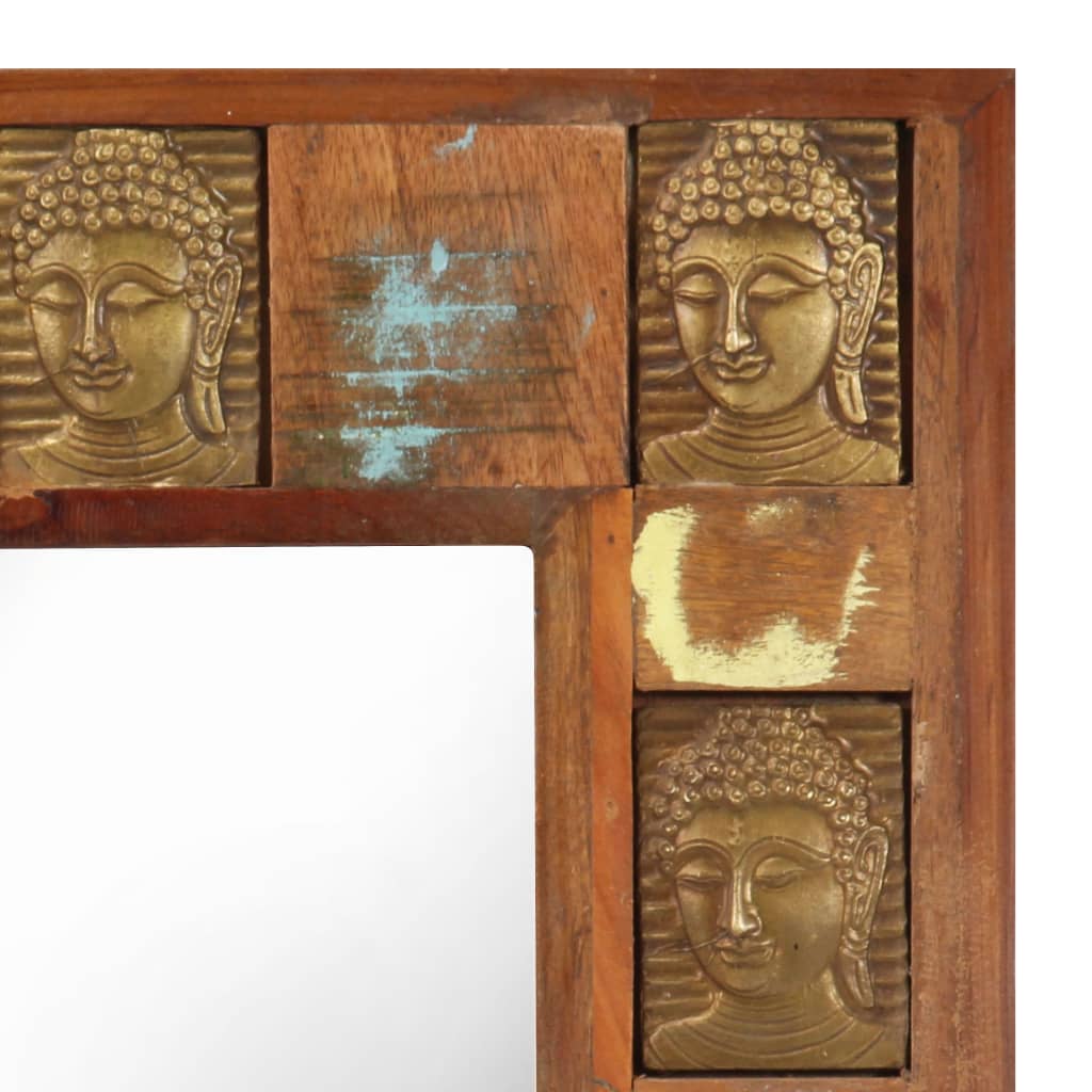 Väggspegel med buddha-utsmyckningar 50x80 cm massivt återvunnet trä