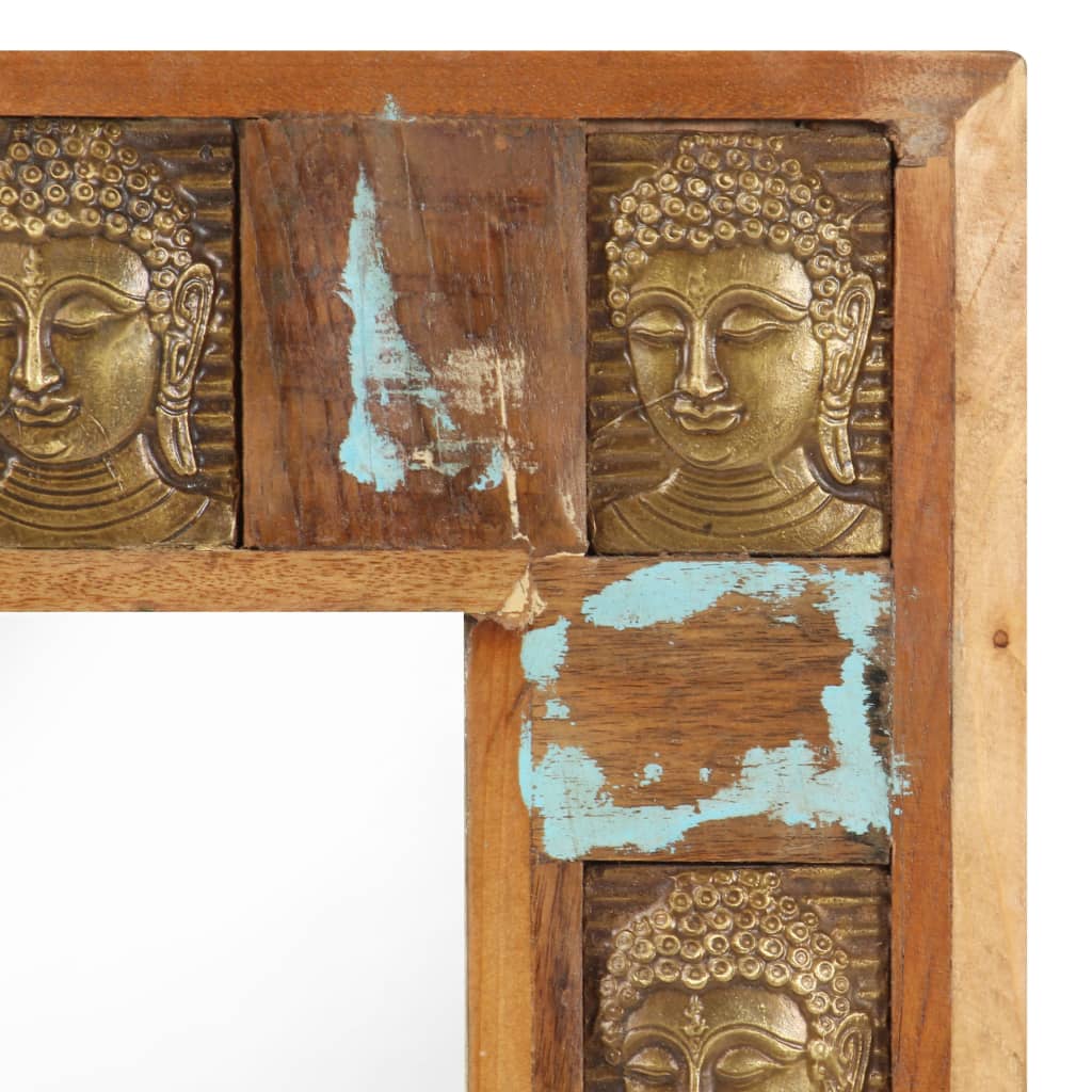 Väggspegel med buddha-utsmyckning 110x50 cm massivt återvunnet trä