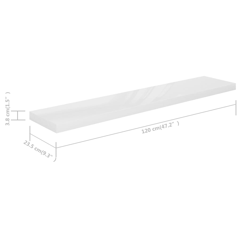 Vägghylla Högglans Vit Svävande Flytande 4 st 120x23,5x3,8 cm