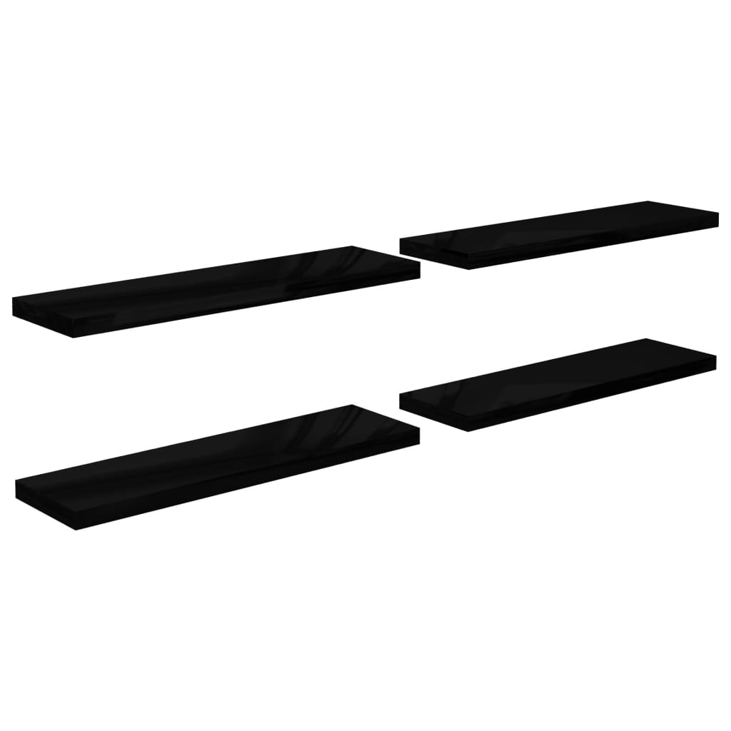 Vägghylla Högglans Svart Svävande Flytande 4 st 90x23,5x3,8 cm