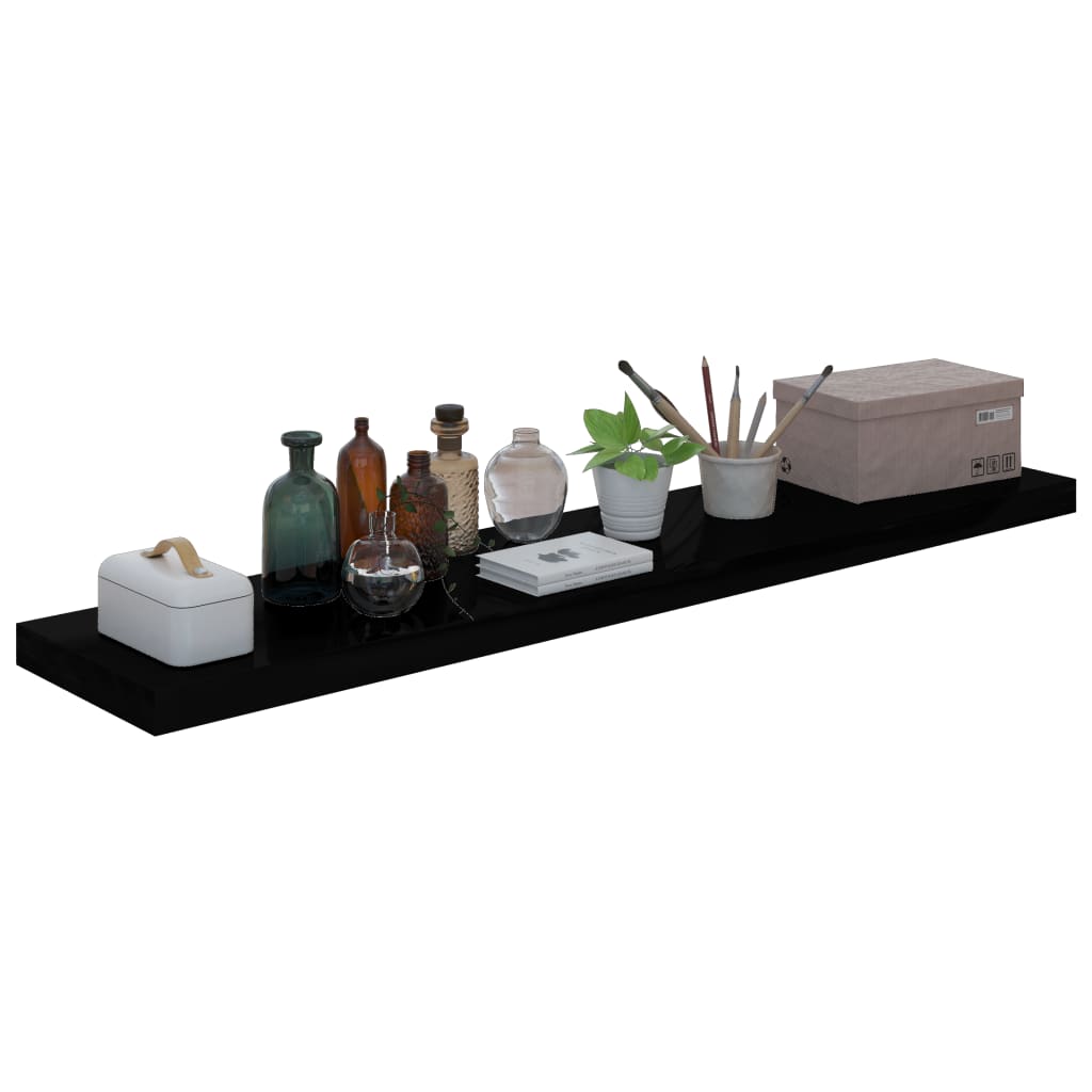 Vägghylla Högglans Svart 2 st 120x23,5x3,8 cm MDF