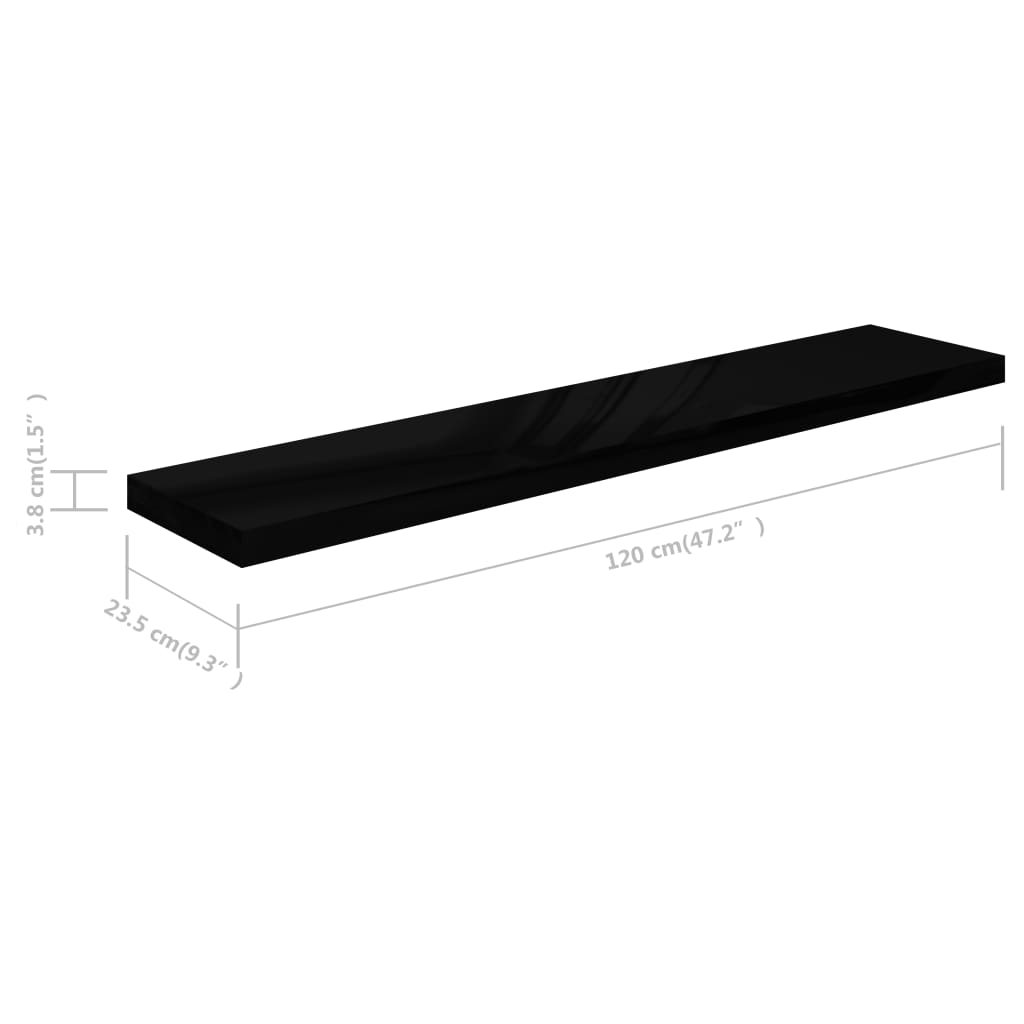Vägghylla Högglans Svart 2 st 120x23,5x3,8 cm MDF