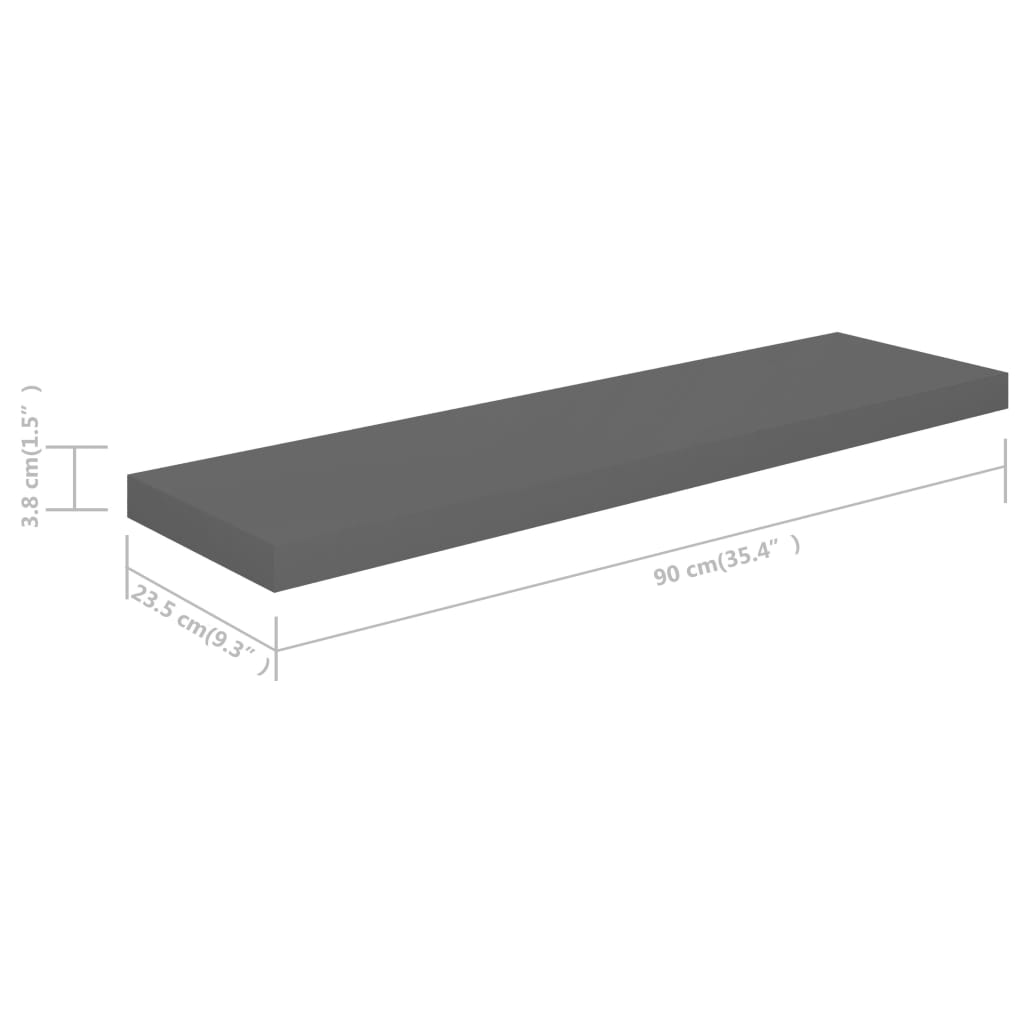 Vägghylla Högglans Grå Svävande Flytande 4 st 90x23,5x3,8 cm