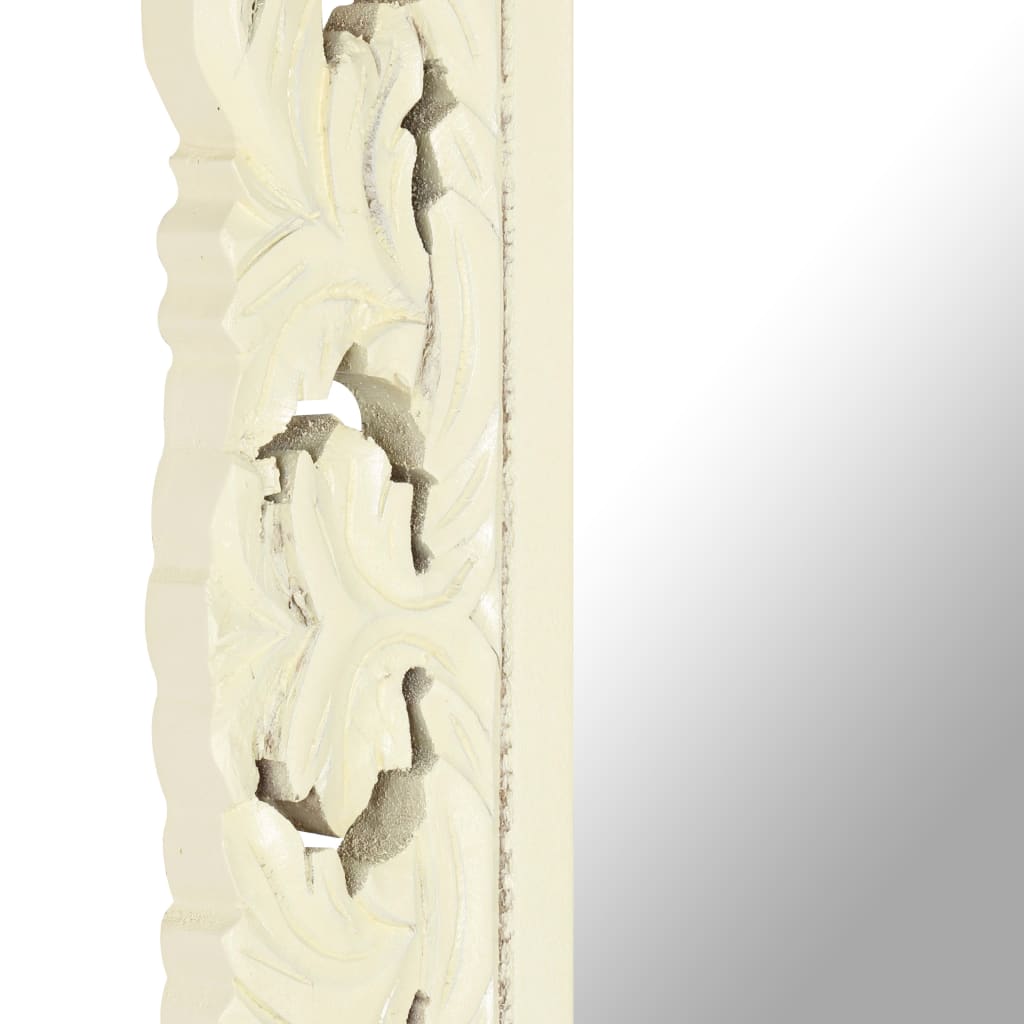 Väggspegel Handsnidad Vit 110x50 cm massivt mangoträ