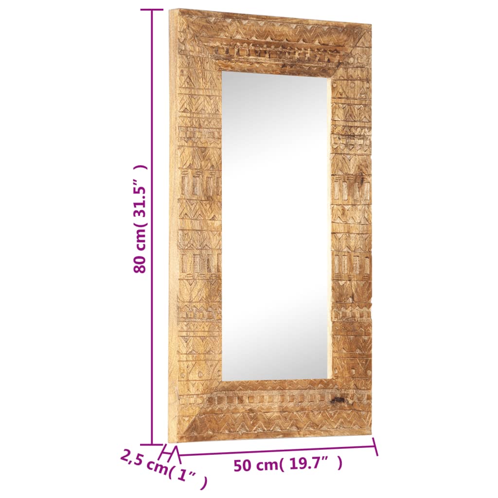 Väggspegel Handsnidad 80x50x2,5 cm massivt mangoträ