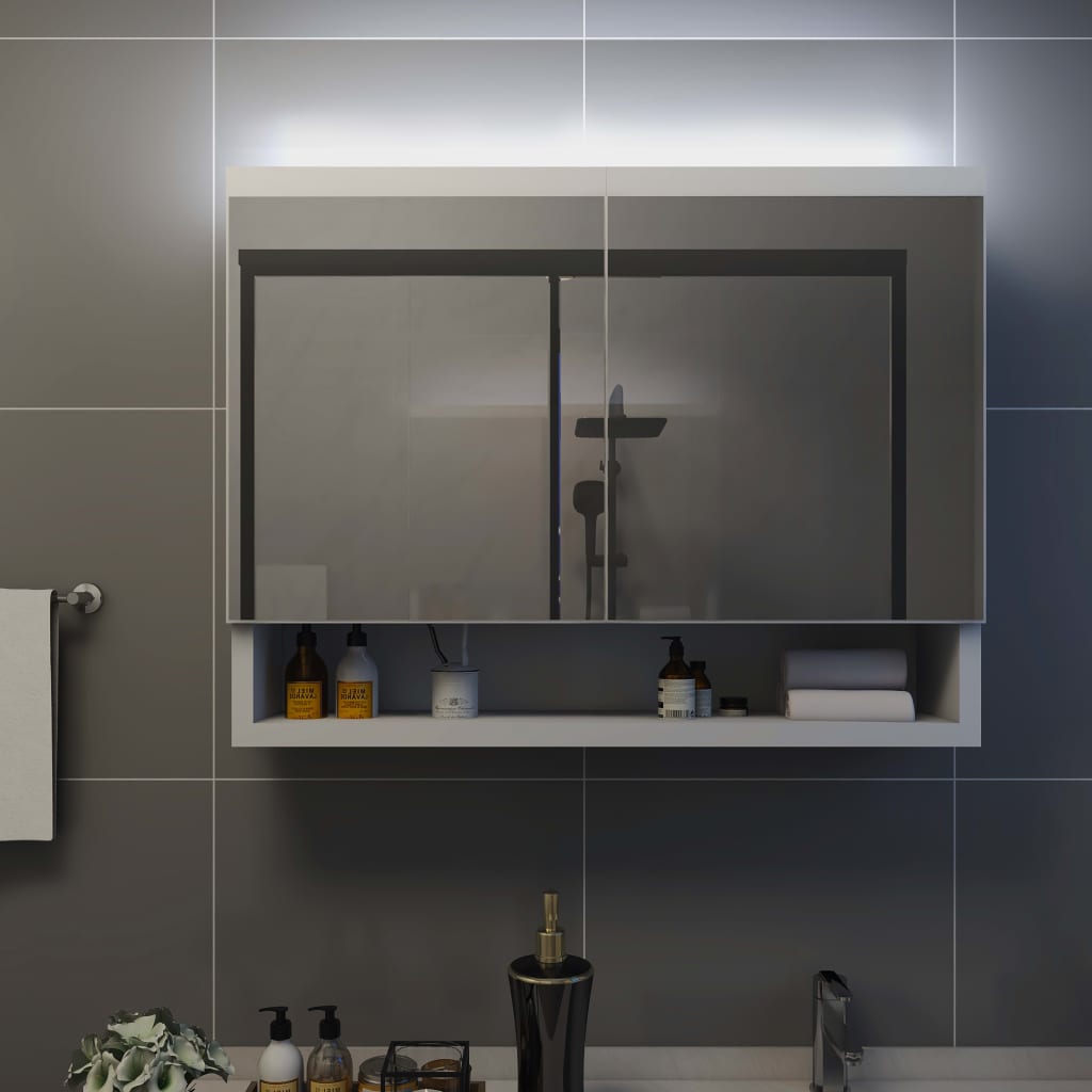 Badrumsspegel Spegelskåp LED Vit 80x15x60 cm