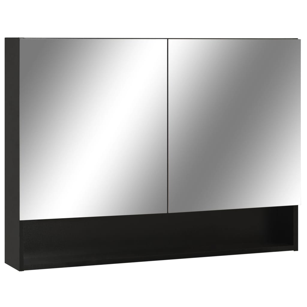 Badrumsspegel Spegelskåp LED Svart 80x15x60 cm
