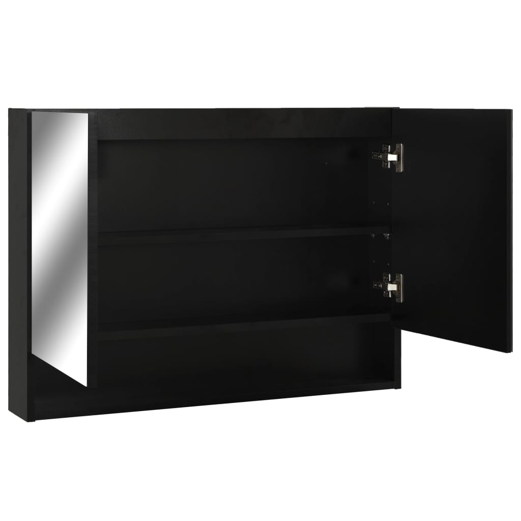 Badrumsspegel Spegelskåp LED Svart 80x15x60 cm