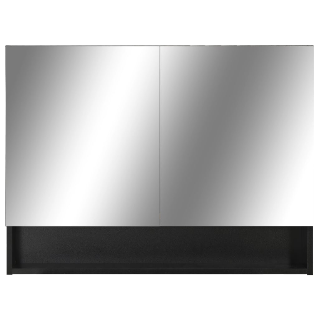 Badrumsspegel Spegelskåp LED Svart 80x15x60 cm
