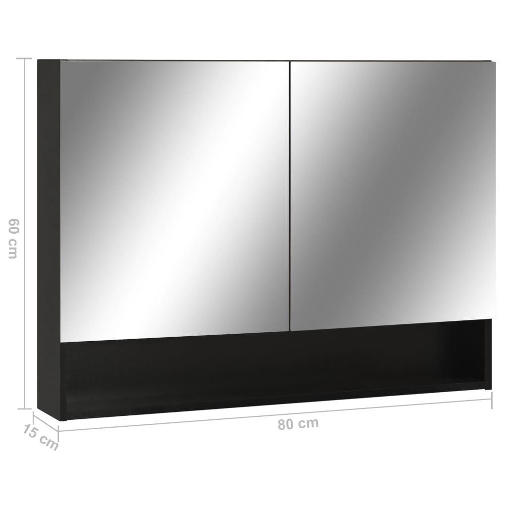 Badrumsspegel Spegelskåp LED Svart 80x15x60 cm