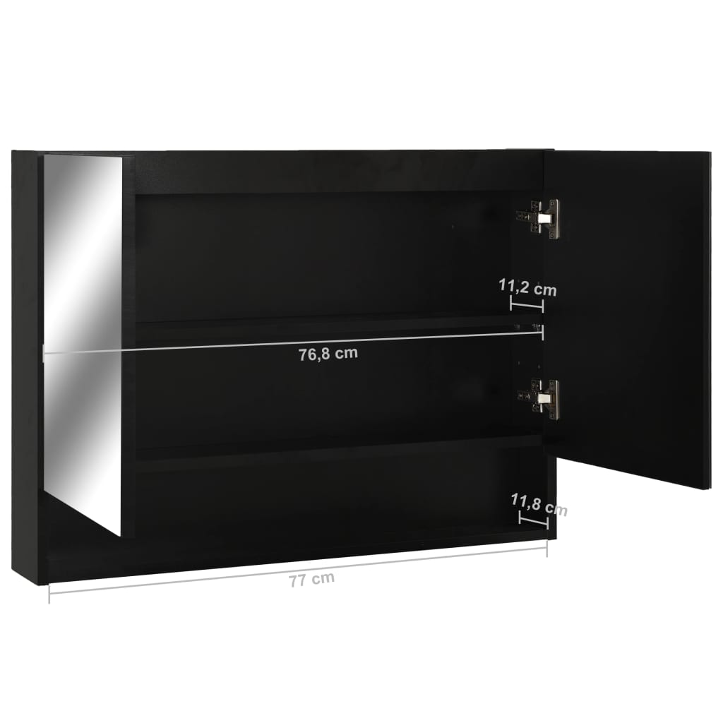 Badrumsspegel Spegelskåp LED Svart 80x15x60 cm