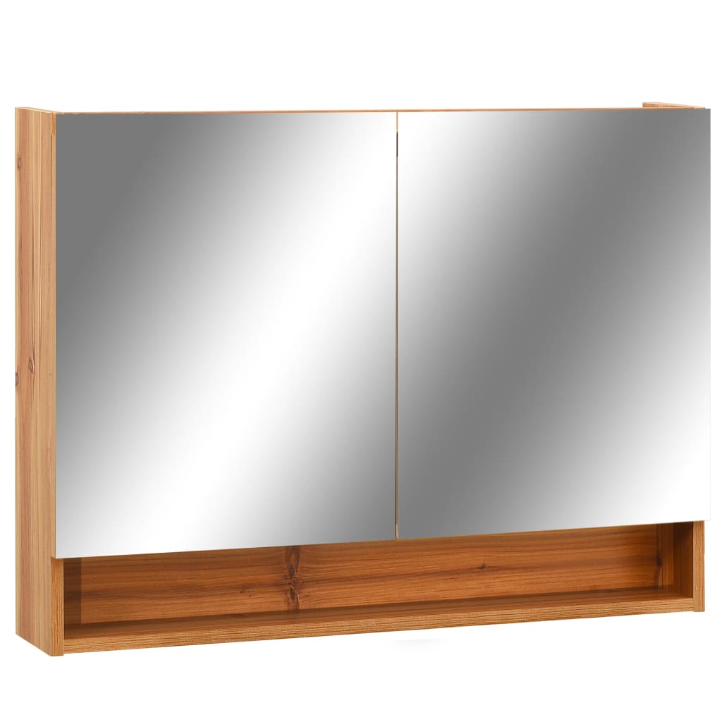 Badrumsspegel Spegelskåp LED Ek 80x15x60 cm