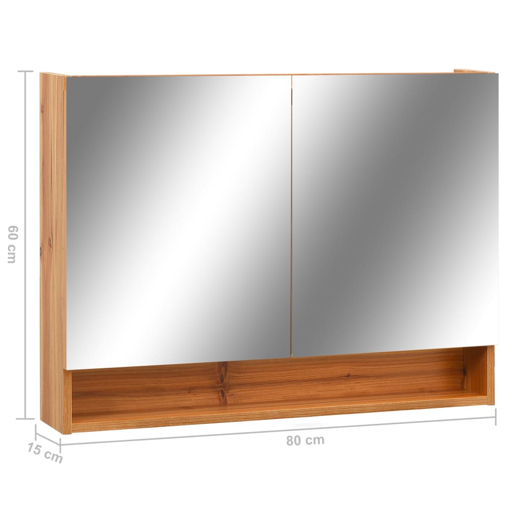 Badrumsspegel Spegelskåp LED Ek 80x15x60 cm