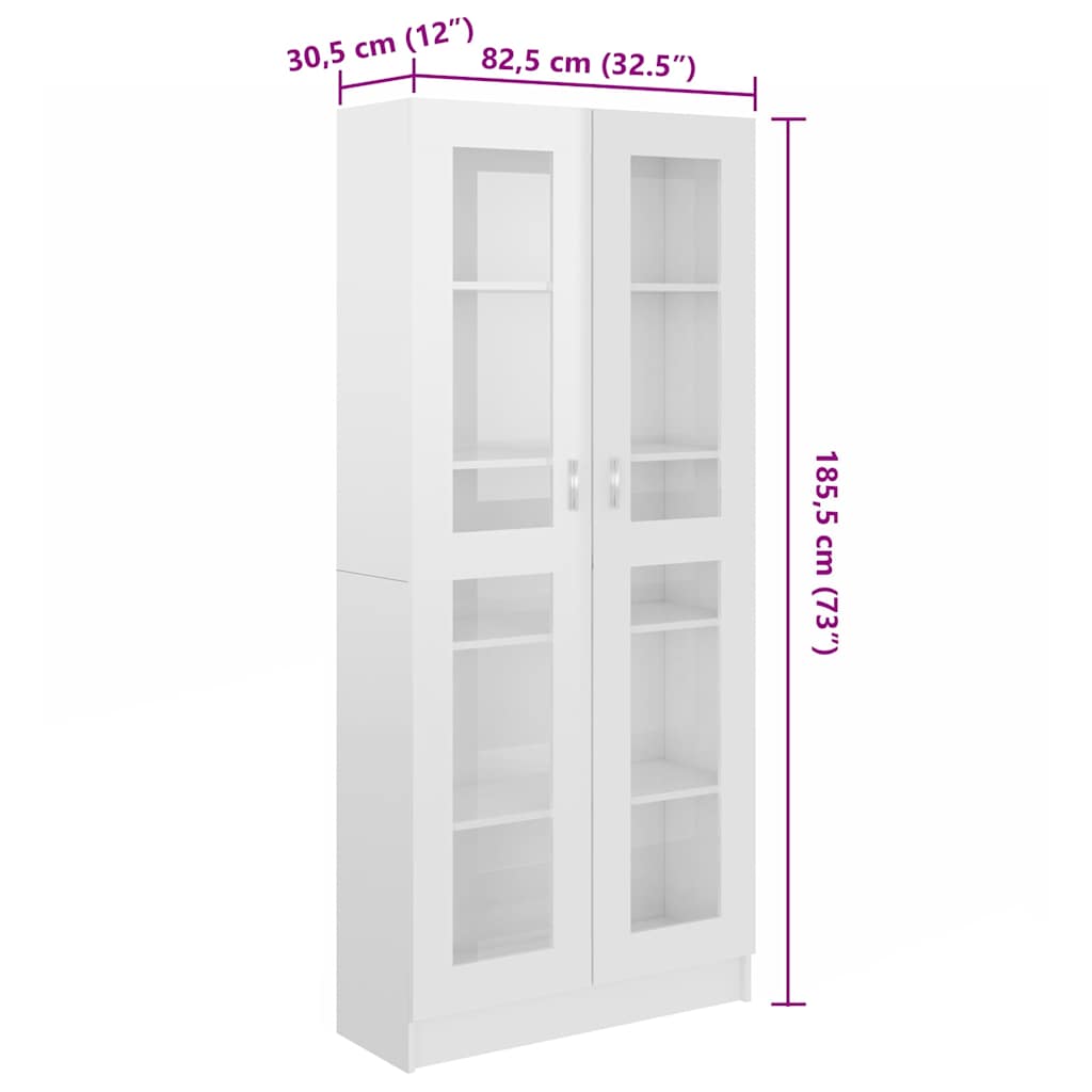 Vitrinskåp vit högglans 82,5x30,5x185,5 cm konstruerat trä