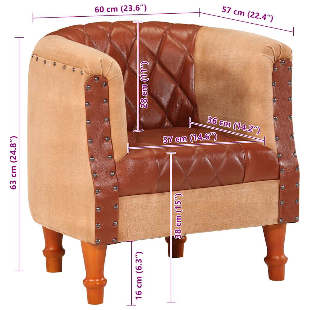 Fåtölj Brun äkta skinn och massivt mangoträ