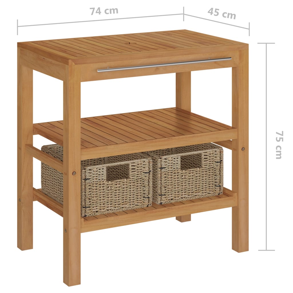 Badrumsunderskåp teak med handfat marmor svart