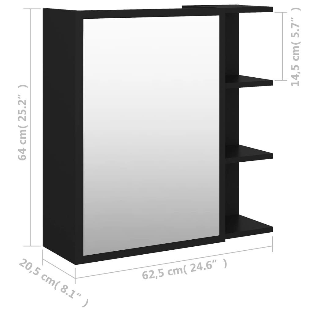 Badrumsspegel Spegelskåp Svart 62,5x20,5x64 cm