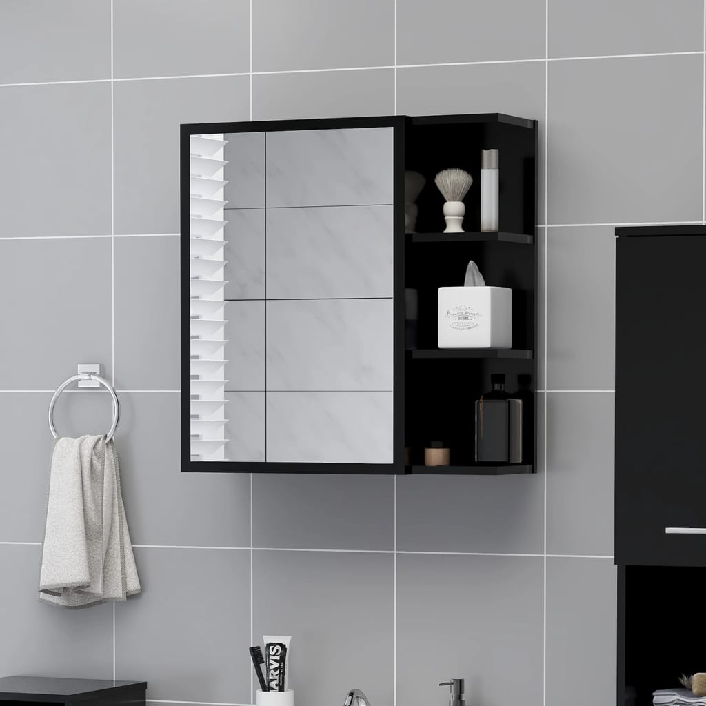 Badrumsspegel Spegelskåp Svart 62,5x20,5x64 cm