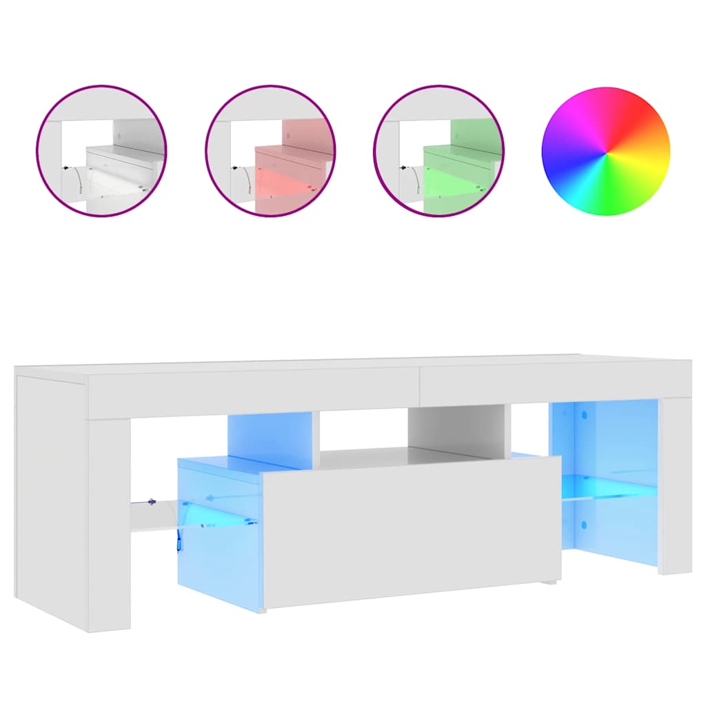 TV-bänk med LED-belysning vit högglans 120x35x40 cm