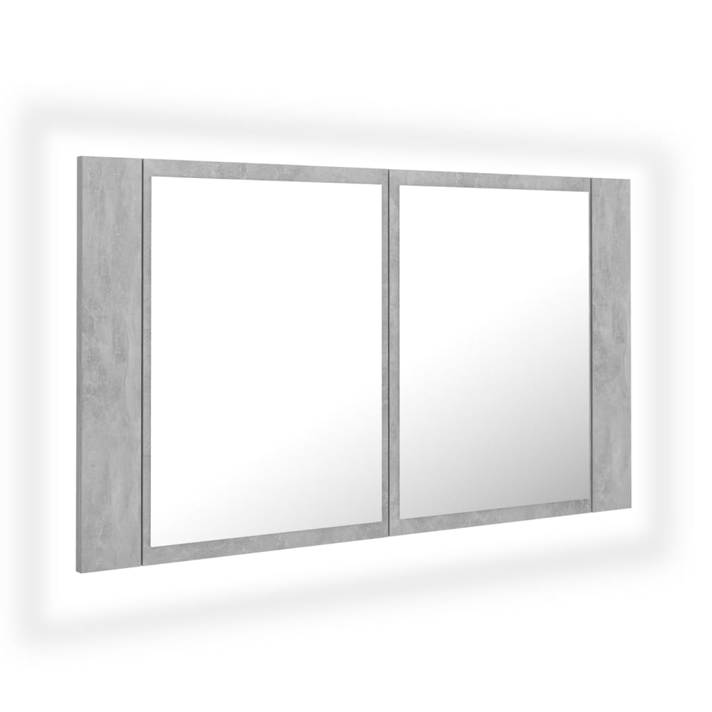 Badrumsspegel Spegelskåp LED Betonggrå 80x12x45 cm akryl