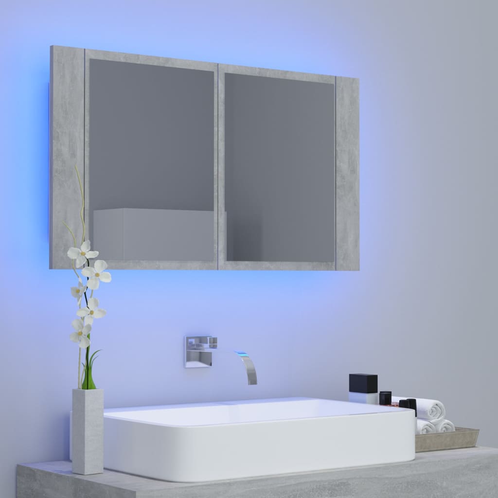 Badrumsspegel Spegelskåp LED Betonggrå 80x12x45 cm akryl
