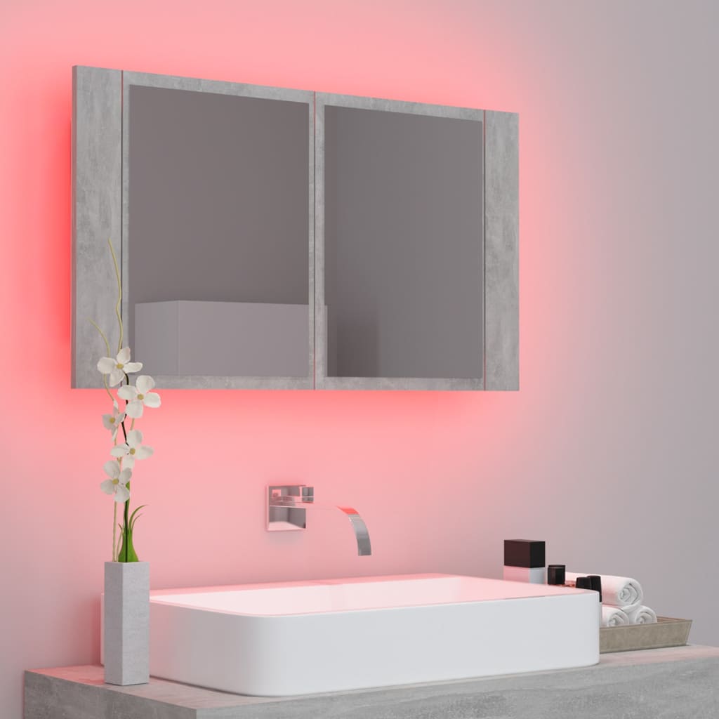 Badrumsspegel Spegelskåp LED Betonggrå 80x12x45 cm akryl