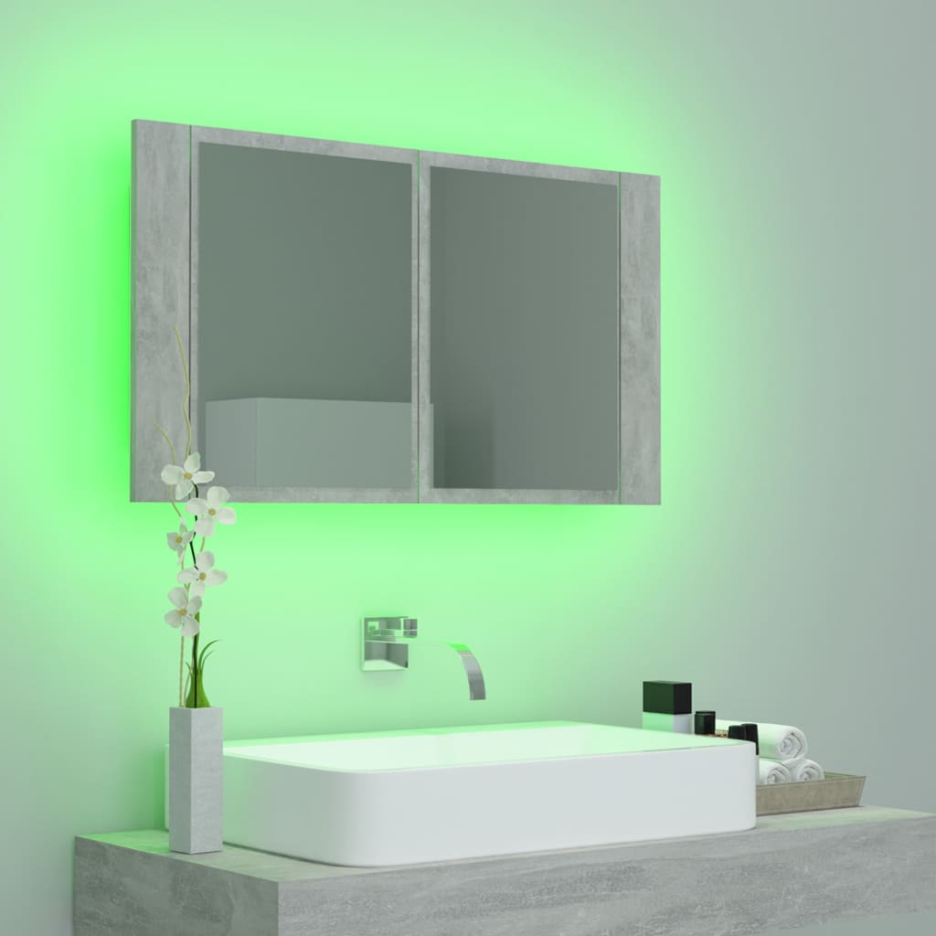 Badrumsspegel Spegelskåp LED Betonggrå 80x12x45 cm akryl