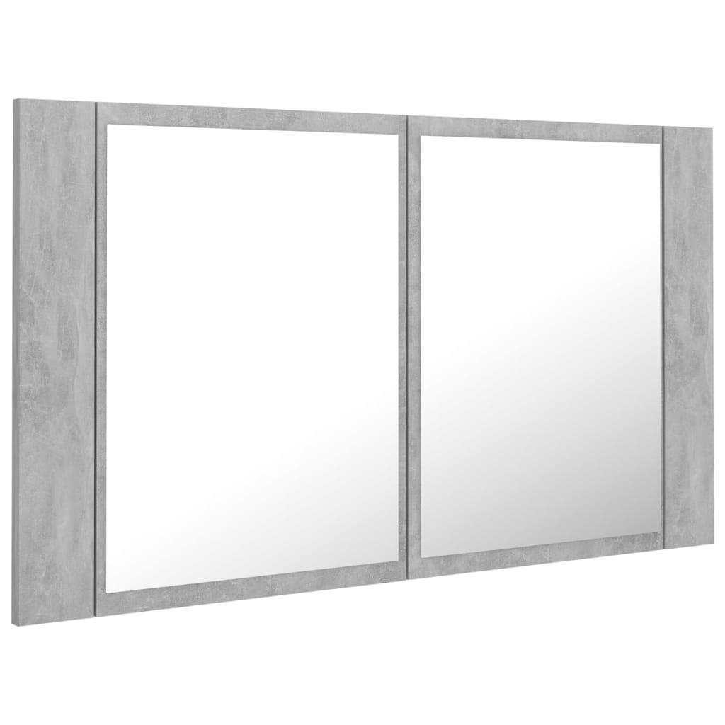 Badrumsspegel Spegelskåp LED Betonggrå 80x12x45 cm akryl