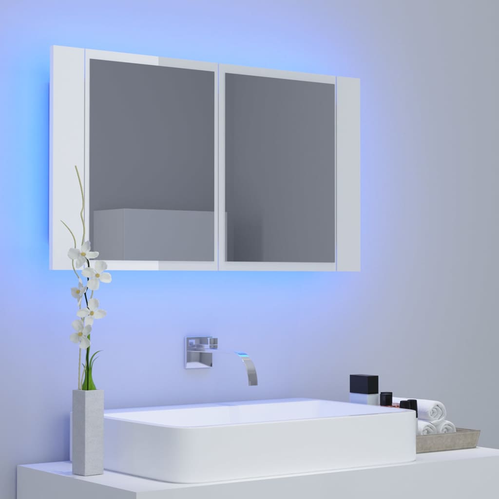 Badrumsspegel Spegelskåp LED Högglans Vit 80x12x45 cm akryl