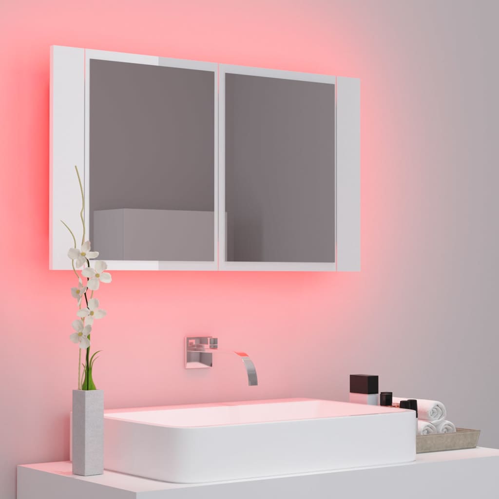 Badrumsspegel Spegelskåp LED Högglans Vit 80x12x45 cm akryl