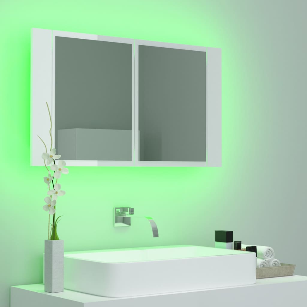 Badrumsspegel Spegelskåp LED Högglans Vit 80x12x45 cm akryl