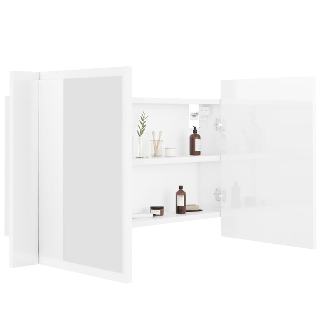 Badrumsspegel Spegelskåp LED Högglans Vit 80x12x45 cm akryl