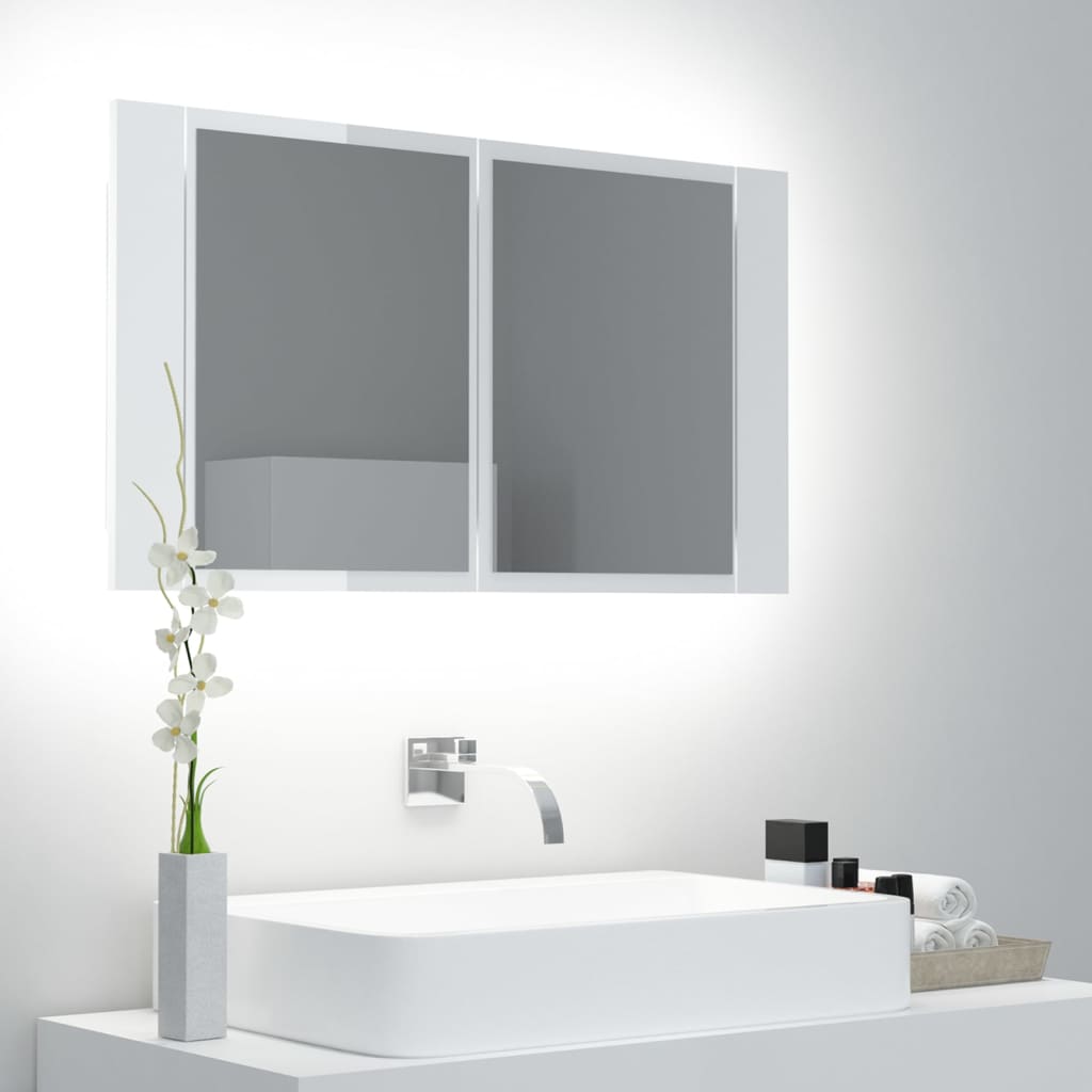Badrumsspegel Spegelskåp LED Högglans Vit 80x12x45 cm akryl