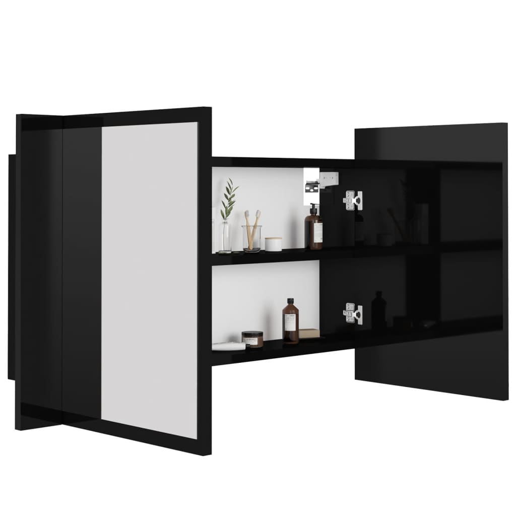Badrumsspegel Spegelskåp LED Högglans Svart 80x12x45 cm akryl