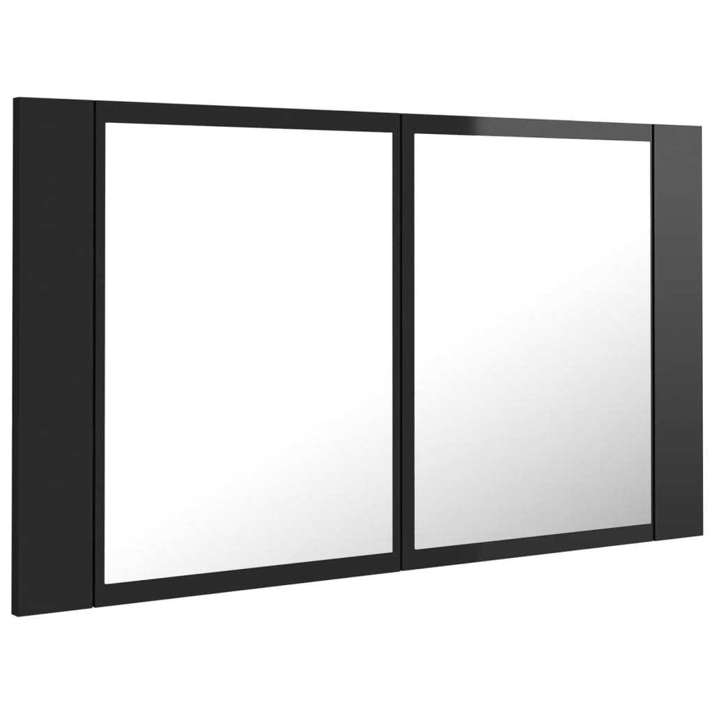 Badrumsspegel Spegelskåp LED Högglans Svart 80x12x45 cm akryl