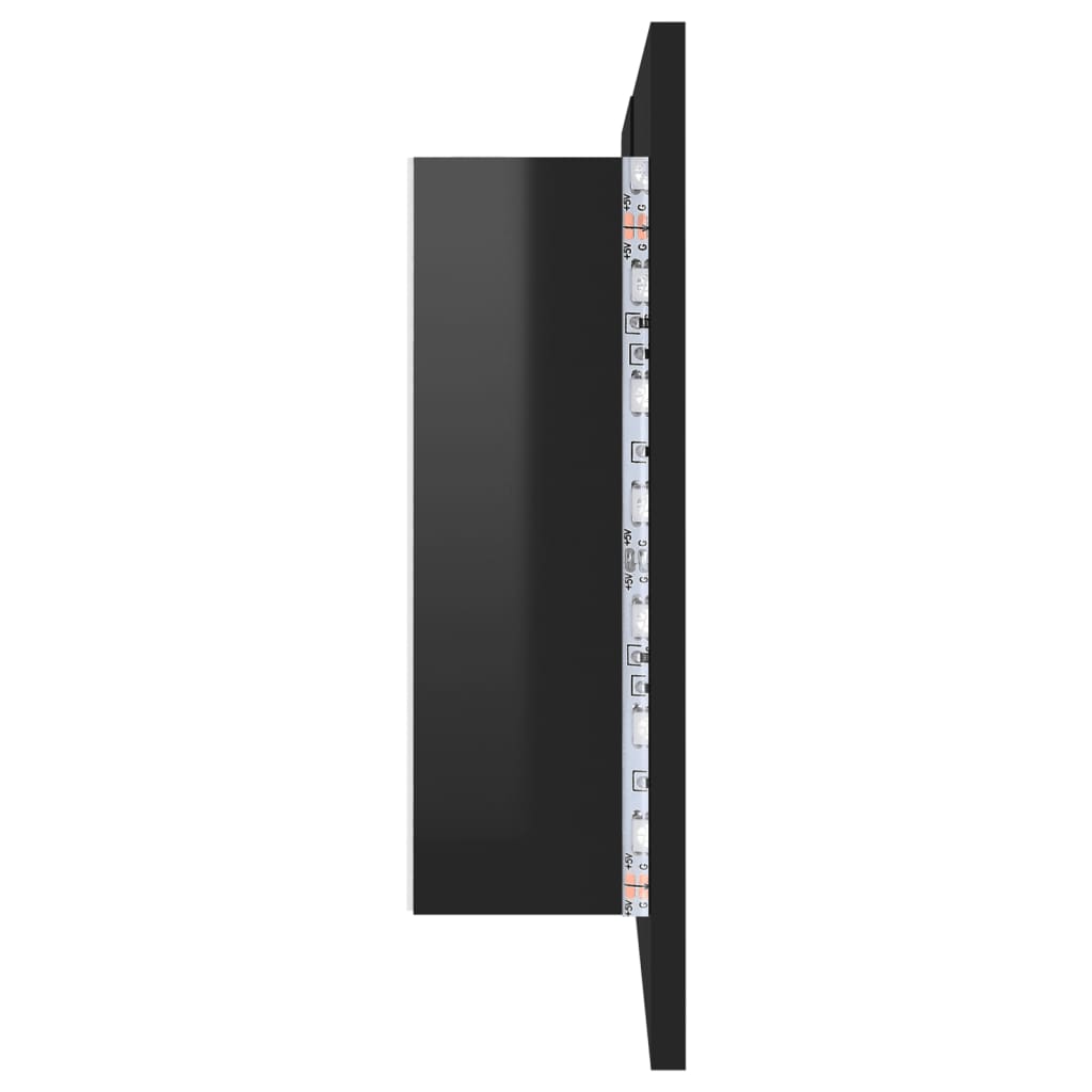 Badrumsspegel Spegelskåp LED Högglans Svart 80x12x45 cm akryl