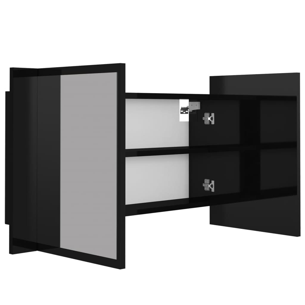 Badrumsspegel Spegelskåp LED Högglans Svart 80x12x45 cm akryl
