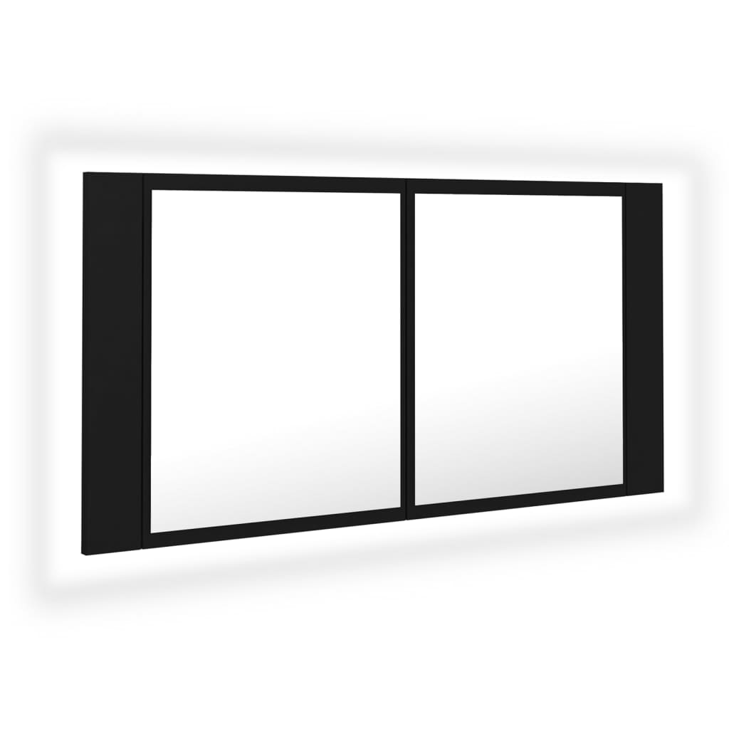 Badrumsspegel Spegelskåp LED Svart 90x12x45 cm akryl