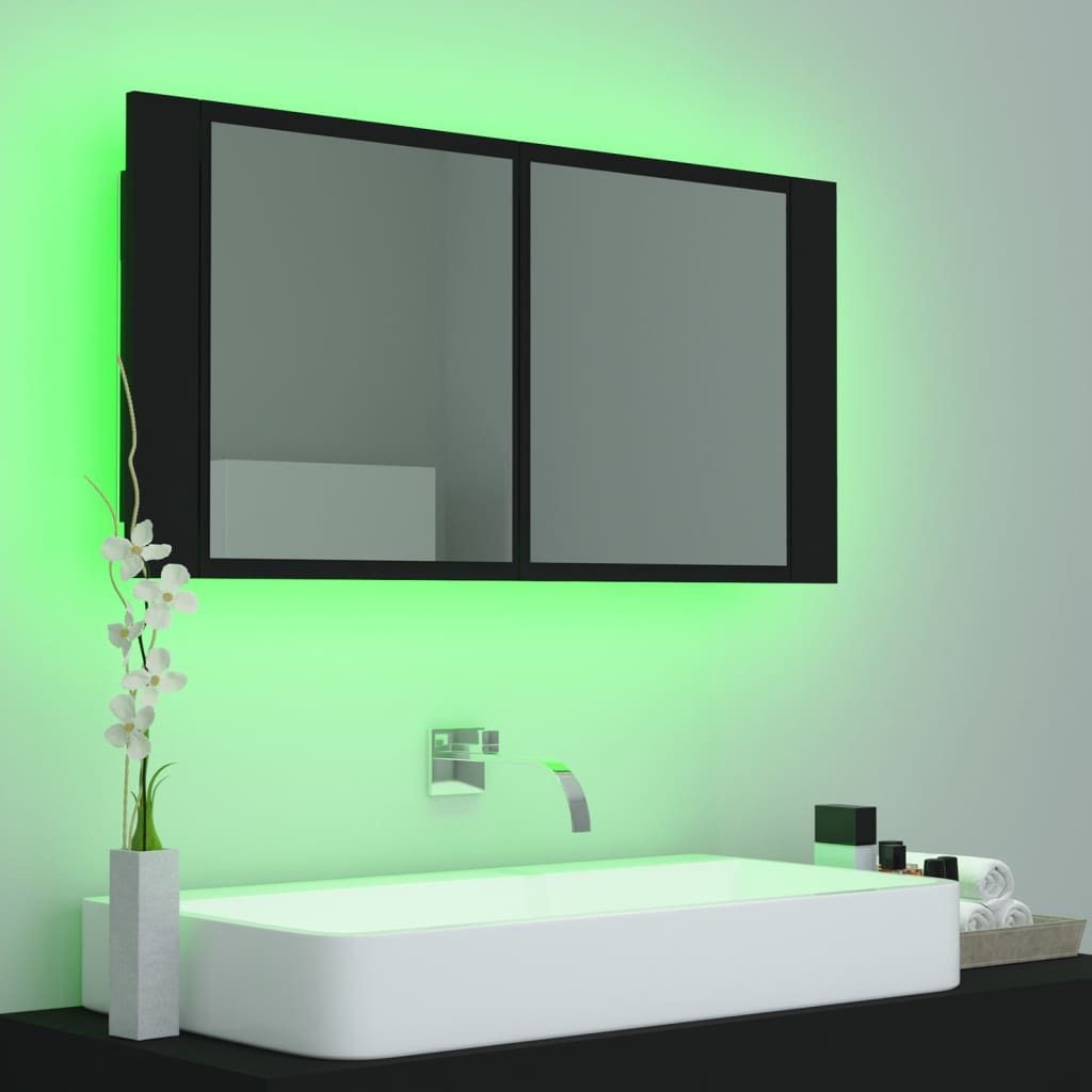 Badrumsspegel Spegelskåp LED Svart 90x12x45 cm akryl
