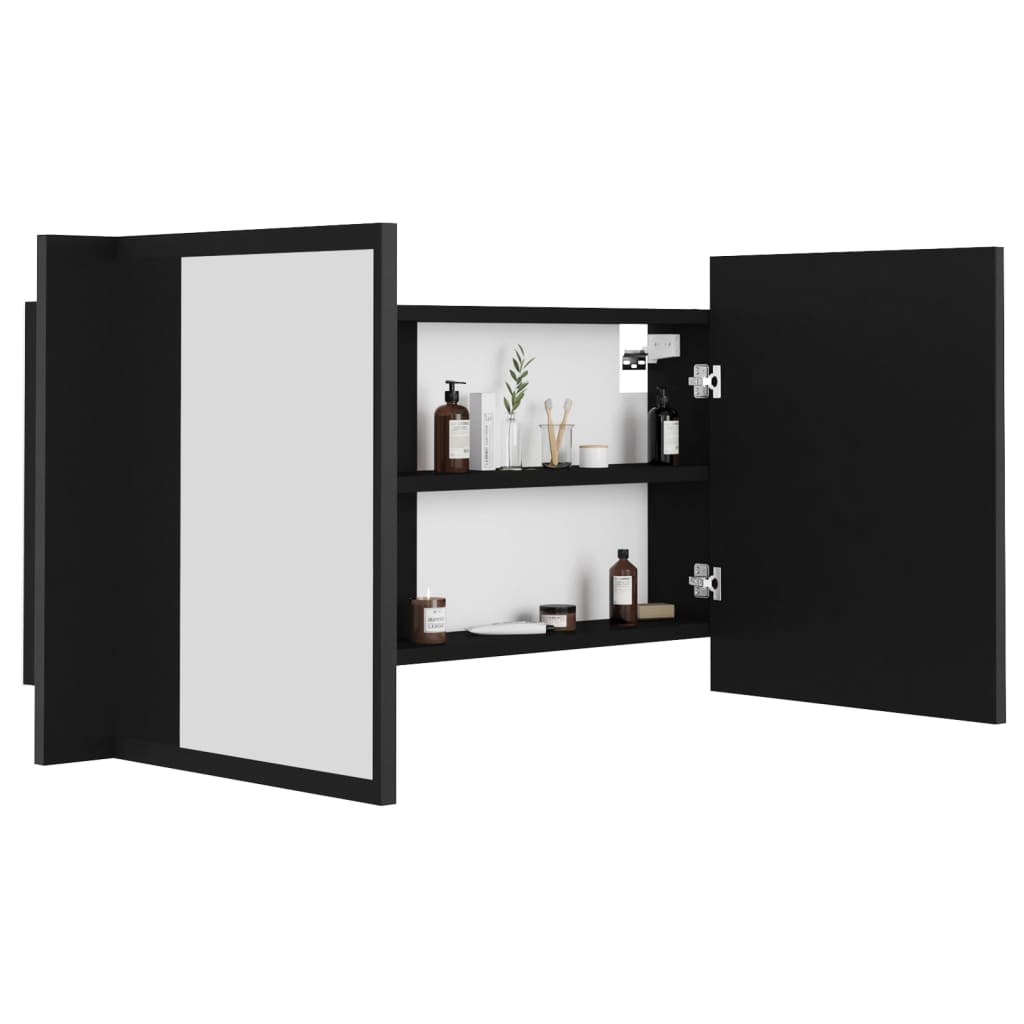 Badrumsspegel Spegelskåp LED Svart 90x12x45 cm akryl