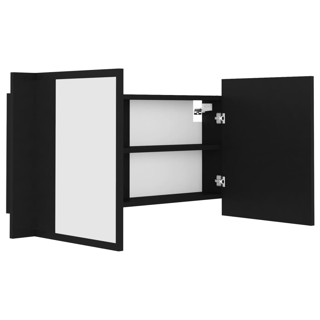 Badrumsspegel Spegelskåp LED Svart 90x12x45 cm akryl