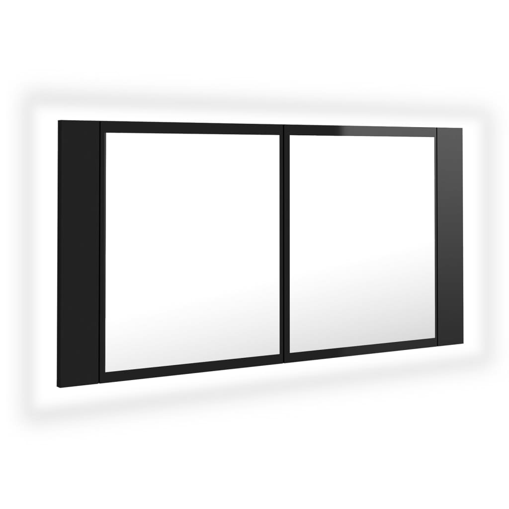 Badrumsspegel Spegelskåp LED Högglans Svart 90x12x45 cm akryl