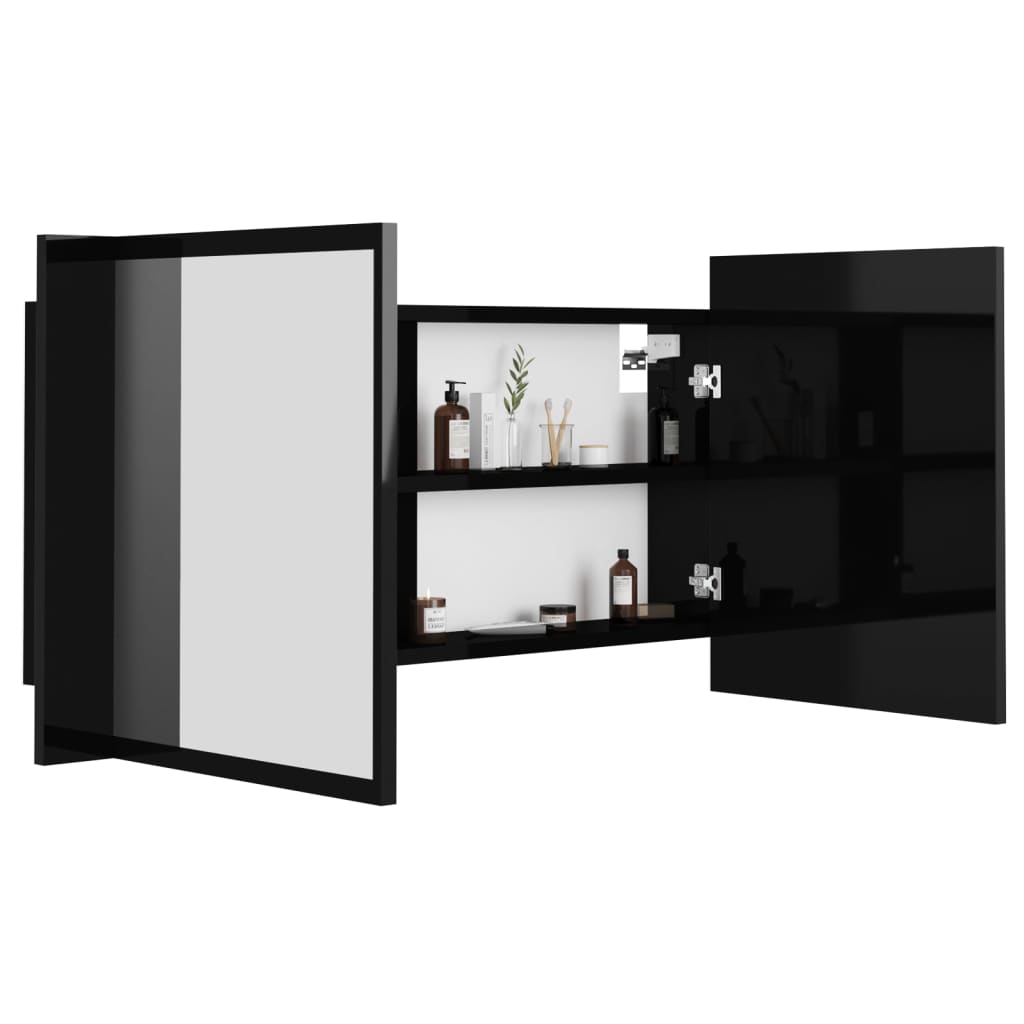 Badrumsspegel Spegelskåp LED Högglans Svart 90x12x45 cm akryl