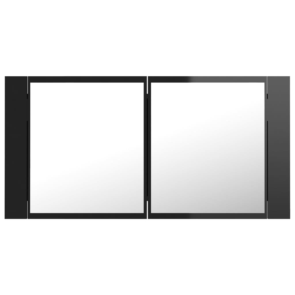 Badrumsspegel Spegelskåp LED Högglans Svart 90x12x45 cm akryl
